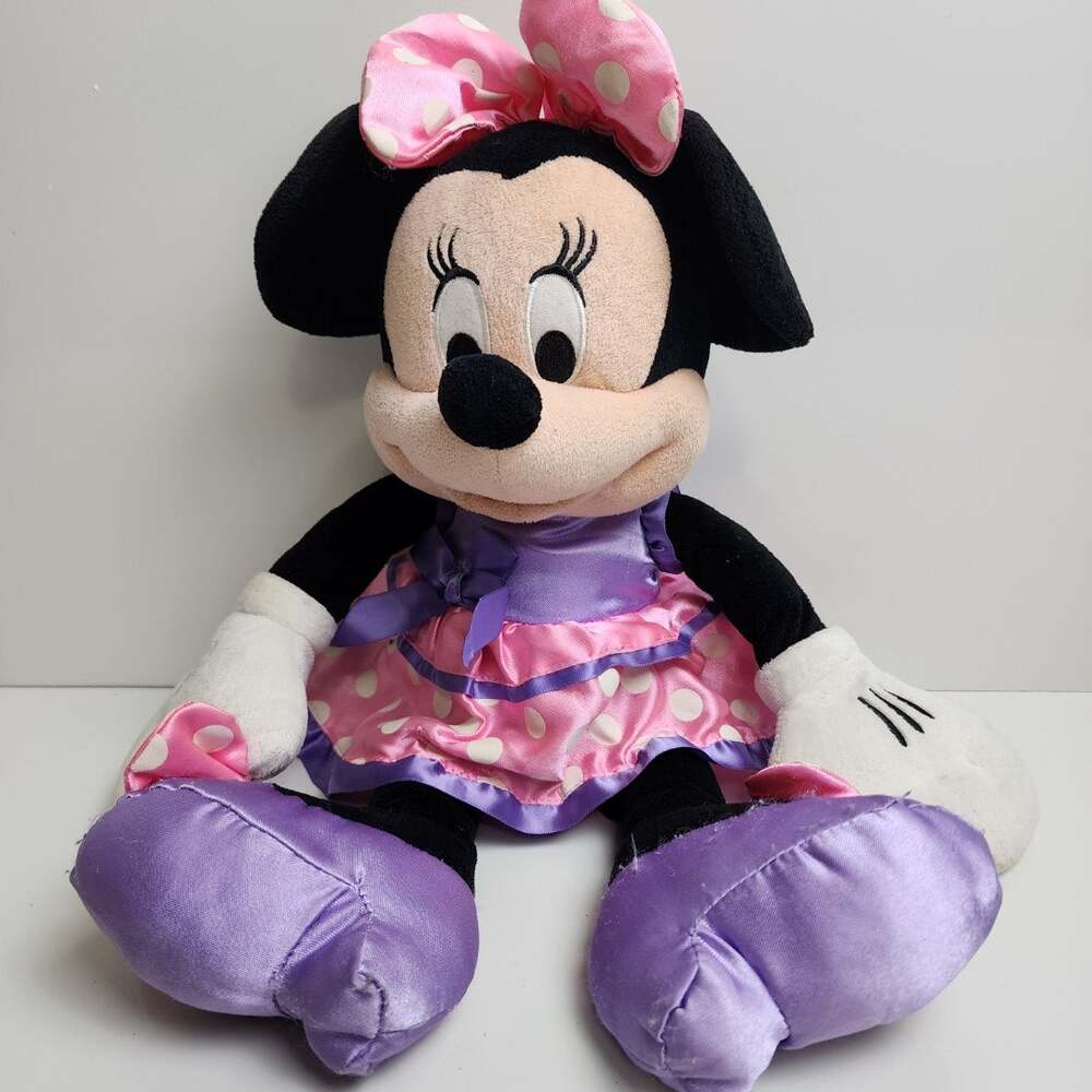 Disney Minnie Mouse 18" Pink & Purple Silky Clothed Sewn-on Shoes Stuffed Plush